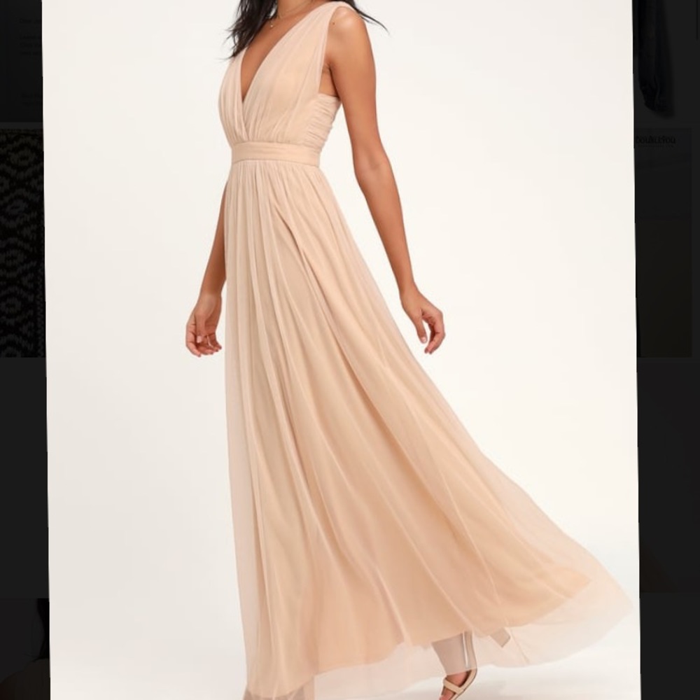 Lulu’s Romantic Moment Nude Mesh Maxi Dress Size L